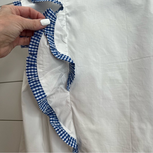 Hyacinth House Blue White Long Gingham Trim Sleeve Ruffle Blouse. Small. NWT. - Picture 10 of 14